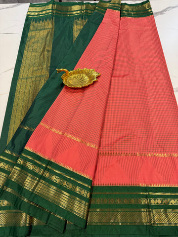 MG-2900 peachish pink n green Mangalagiri Gadwal saree