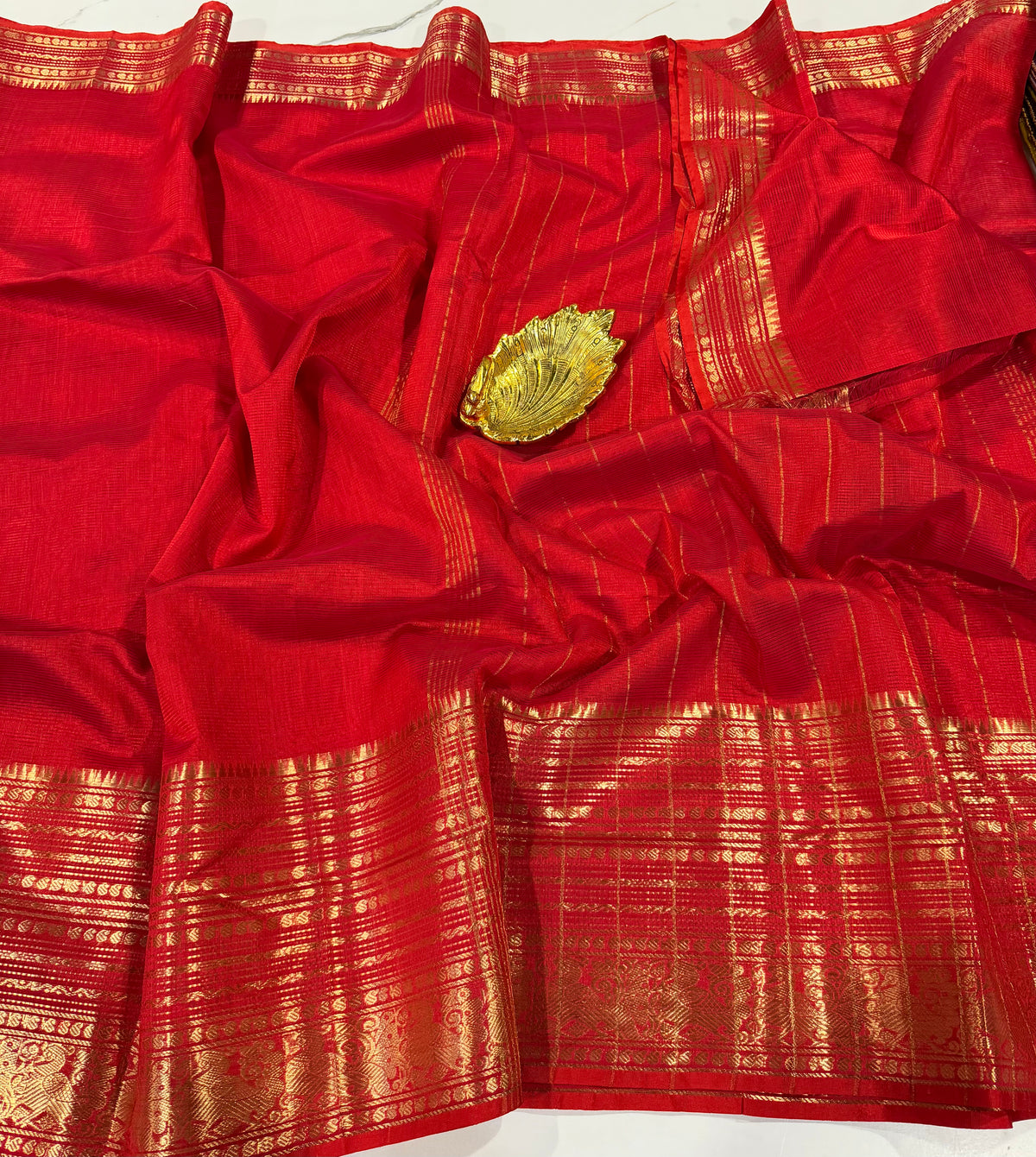 Red-3999 Red Colour Pure Handloom Mangalagiri Pattu saree