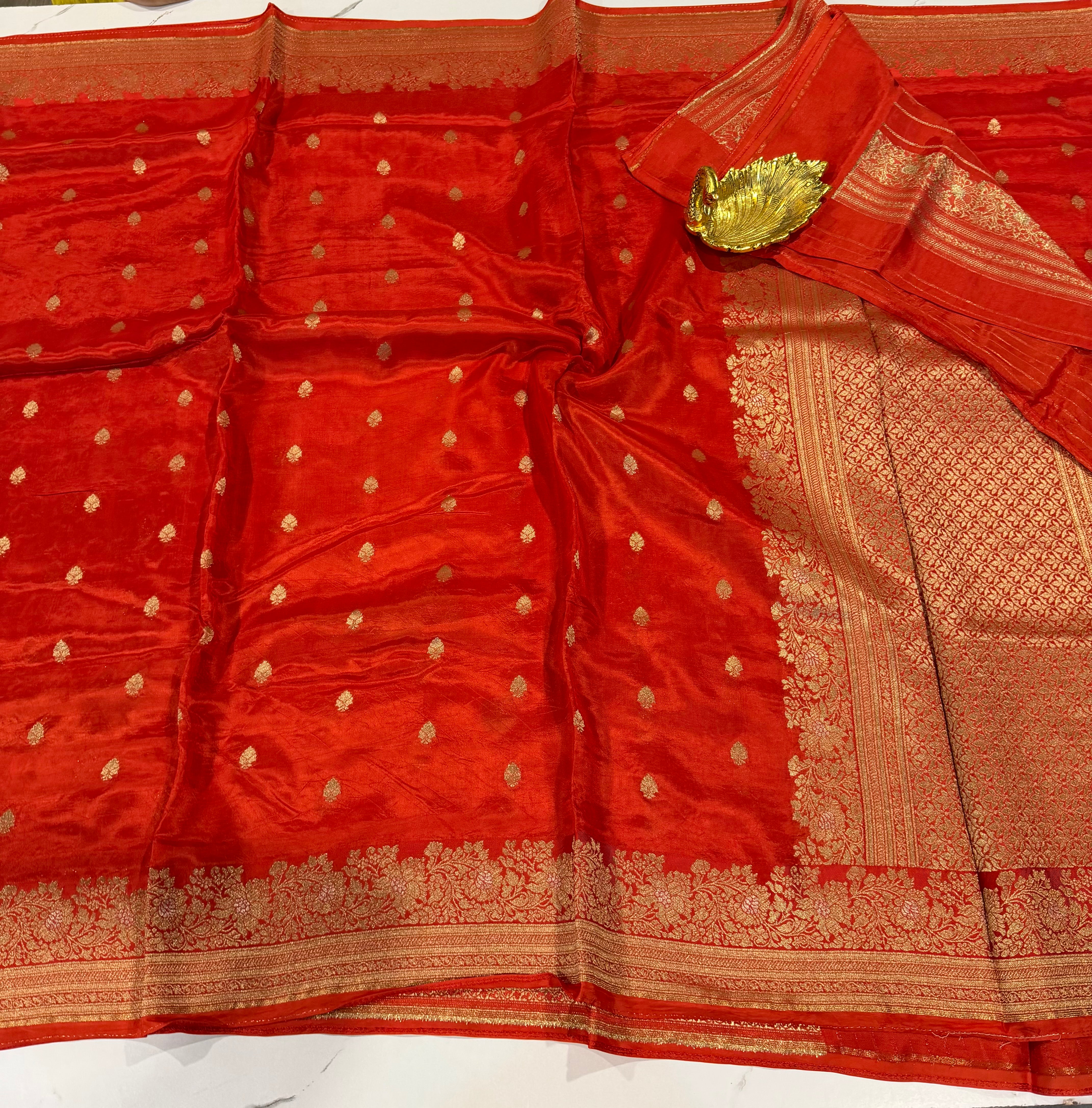 Gm-3950 banaras green mango orange color saree
