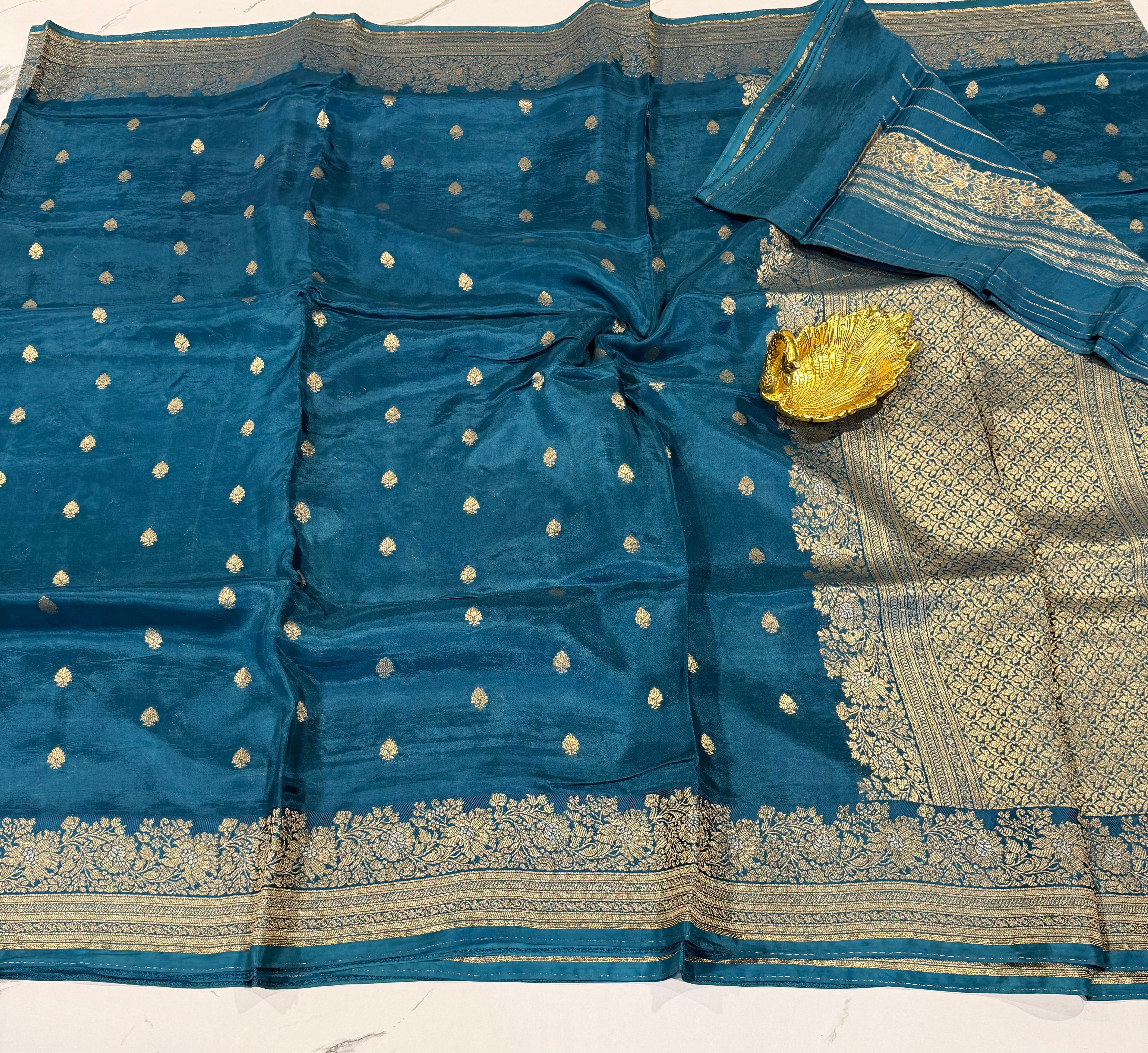Gm-3950 banaras green mango peacock blue color saree