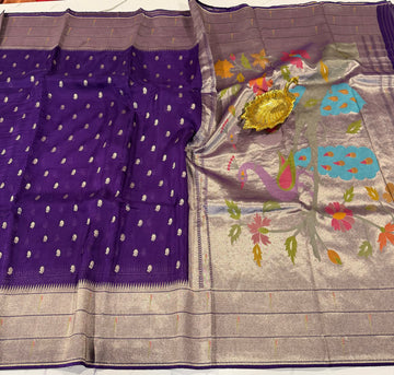 KP-5250 brinjal Paithani Kora saree
