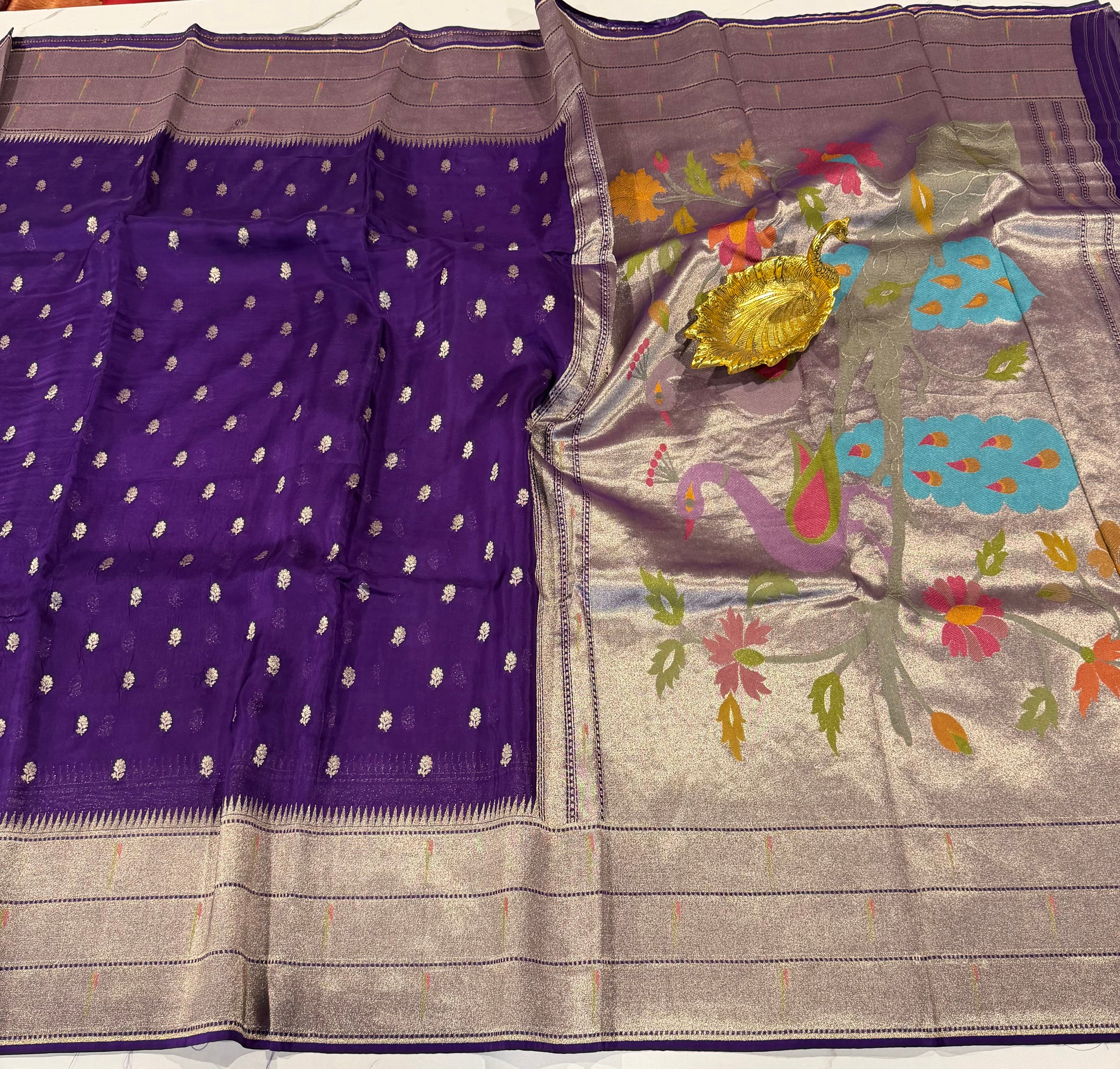KP-5250 brinjal Paithani Kora saree