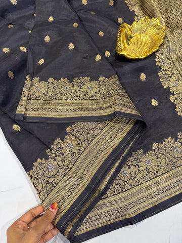 Gm-3950 banaras green mango black color saree