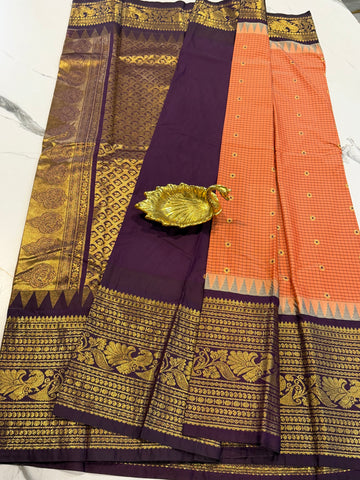 VG2 peach & brown  semi Gadwal saree