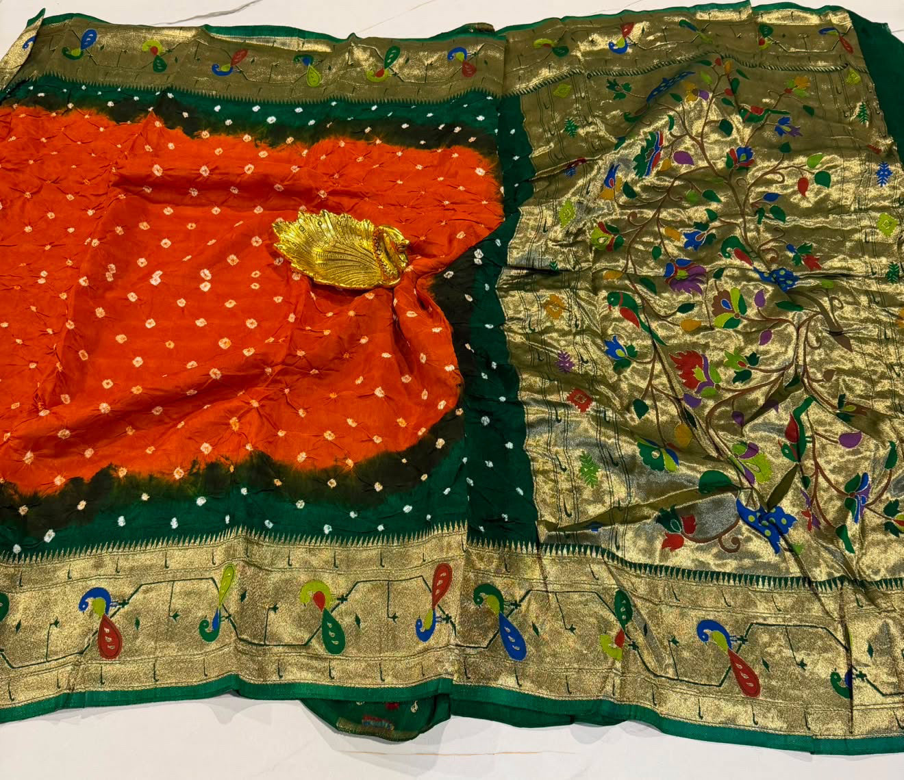 LD-2D banaras 2d bandini sarees paithani border orange colour saree