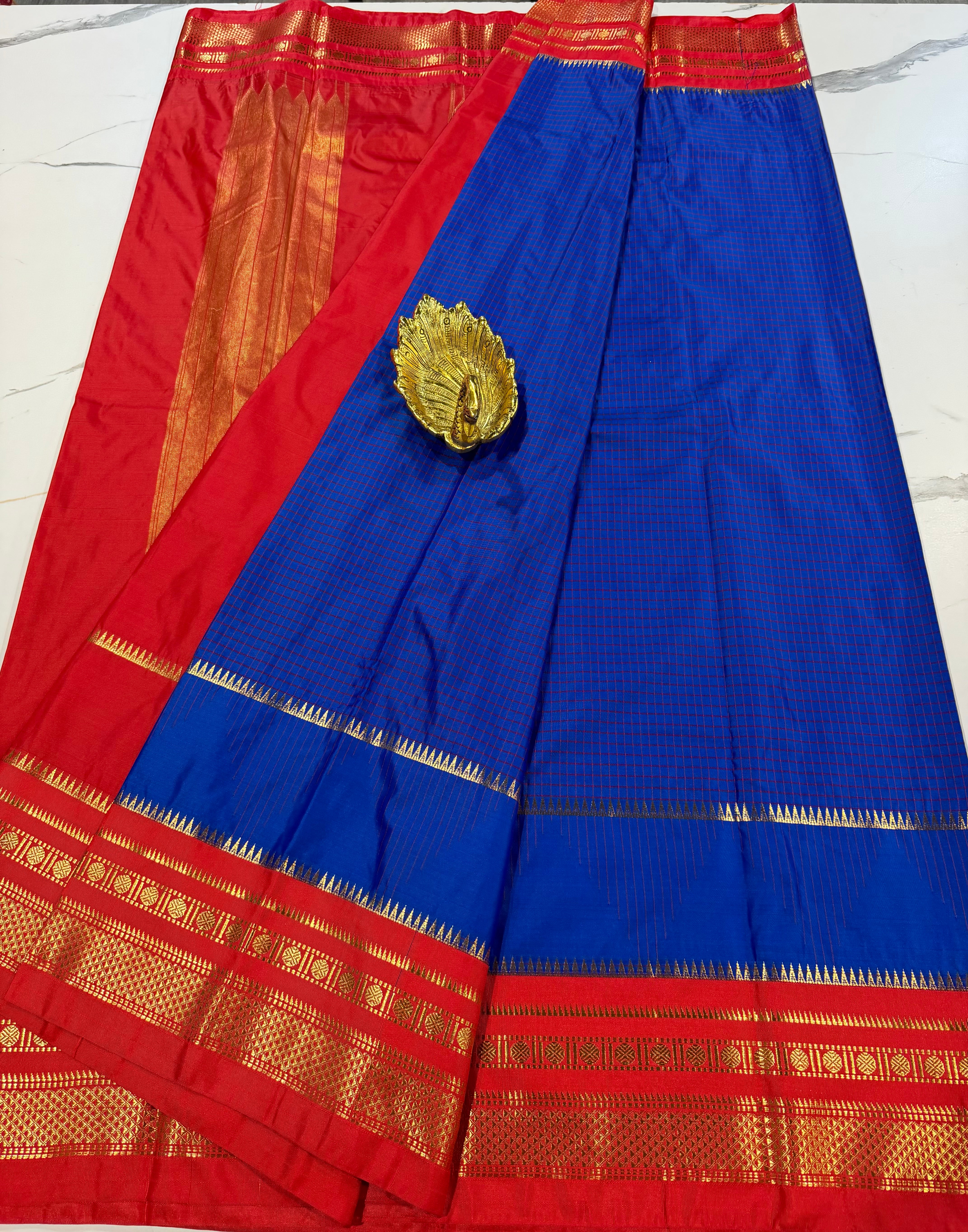 MG-2900 rust dark blue n red Mangalagiri Gadwal saree