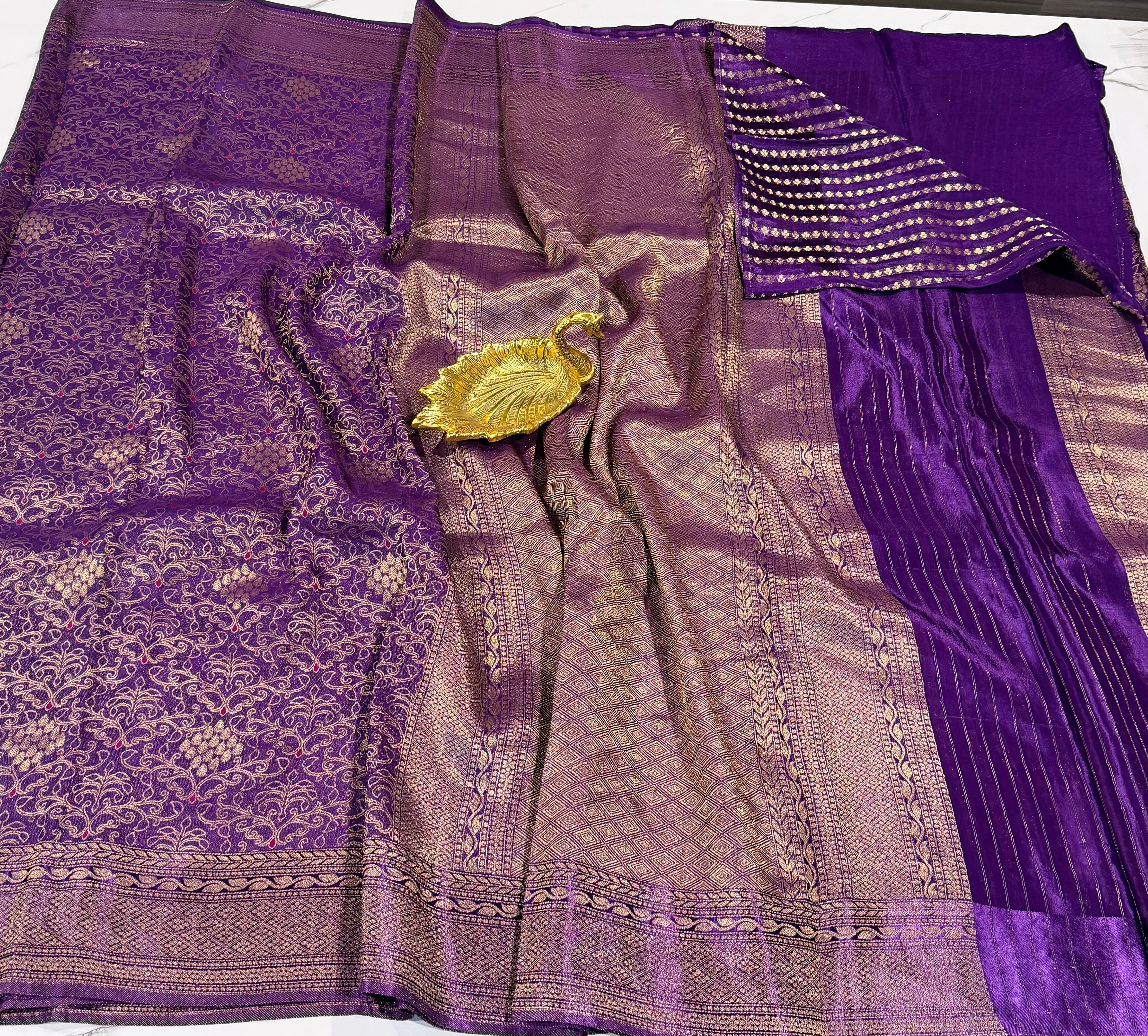 BC-41 Banaras crep brocade violet colour saree