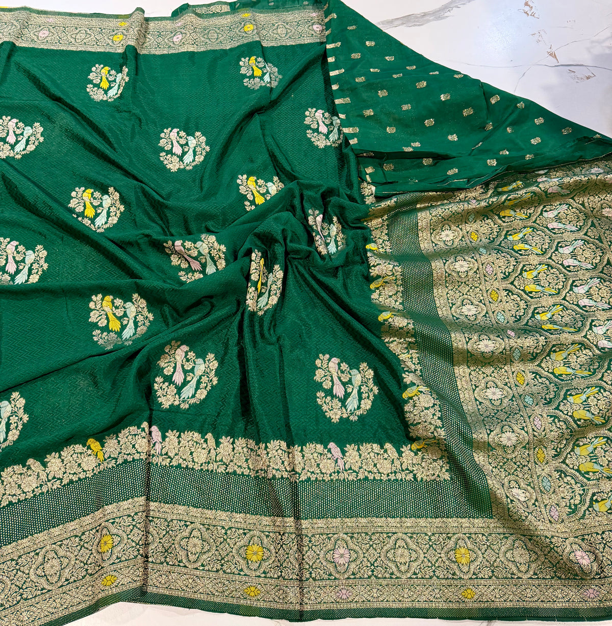 BS-1650 Green colour benny crepe saree