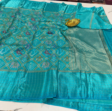 PT-46 sky blue moonga crep patola saree