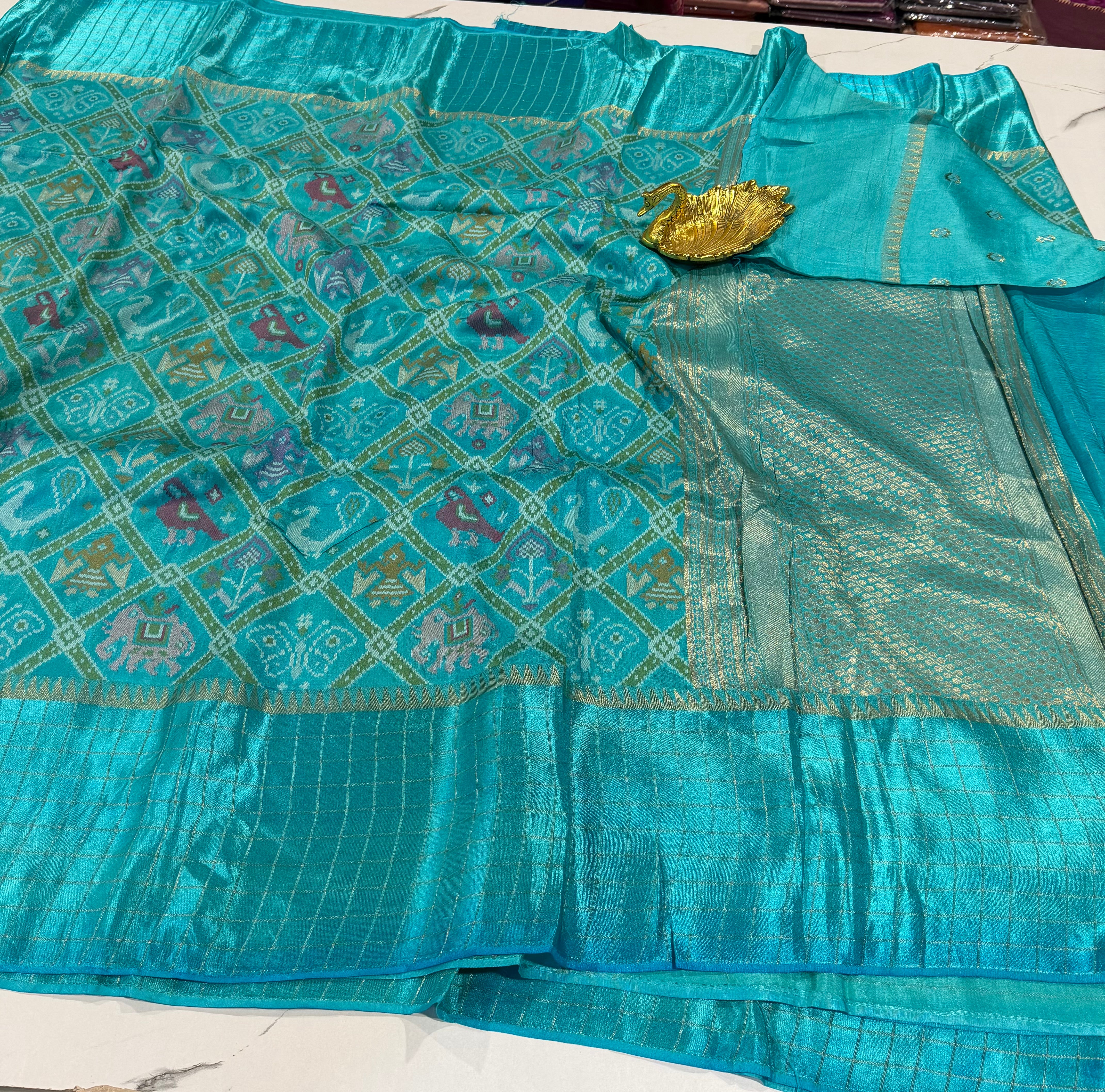 PT-46 sky blue moonga crep patola saree