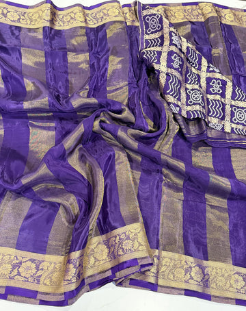 BS9 Banaras semi crepe sarees with Bandini design blouse purple