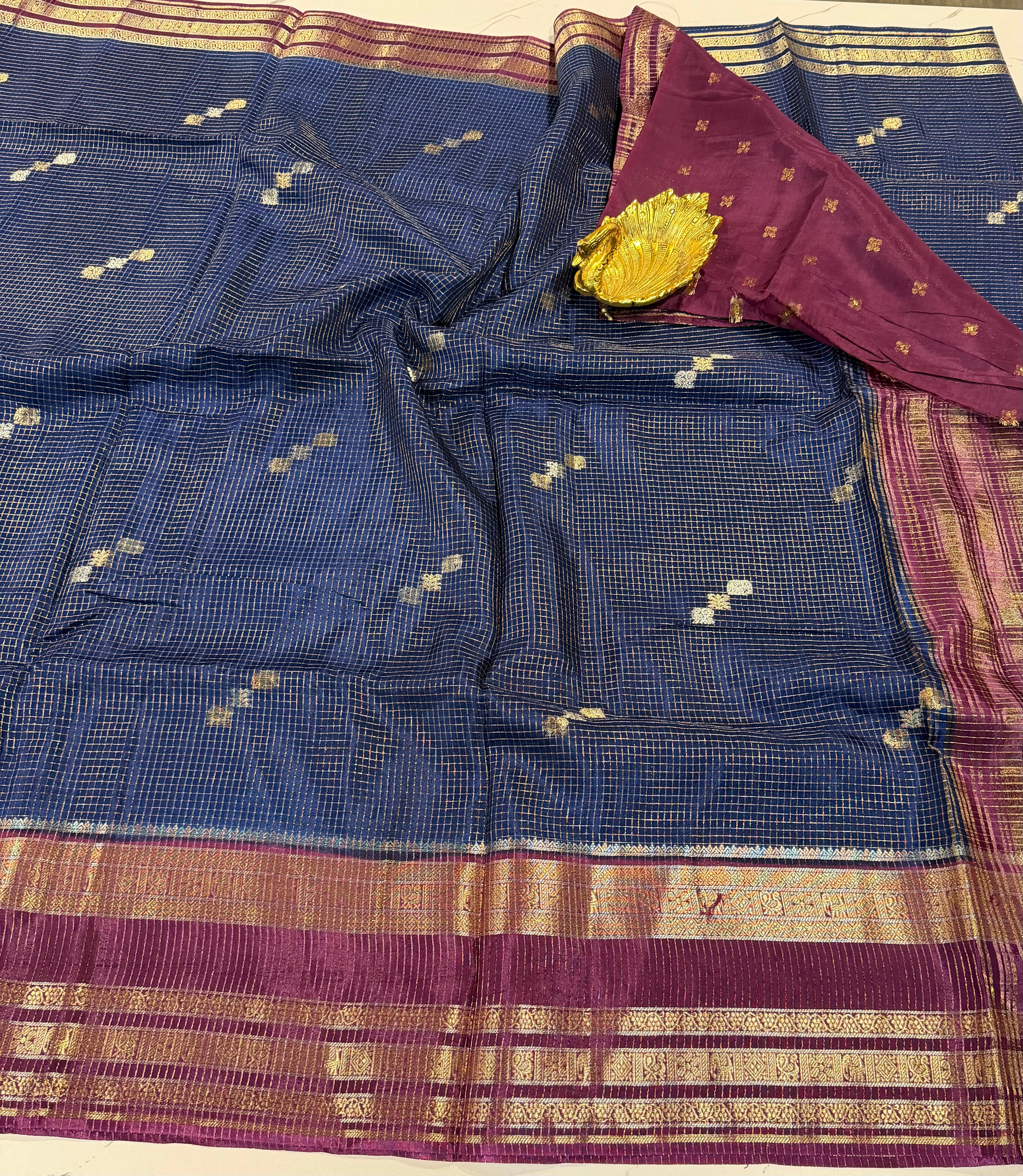 KS-23 peacock blue n wine  saree vairaoosi Vintage Kanchi saree