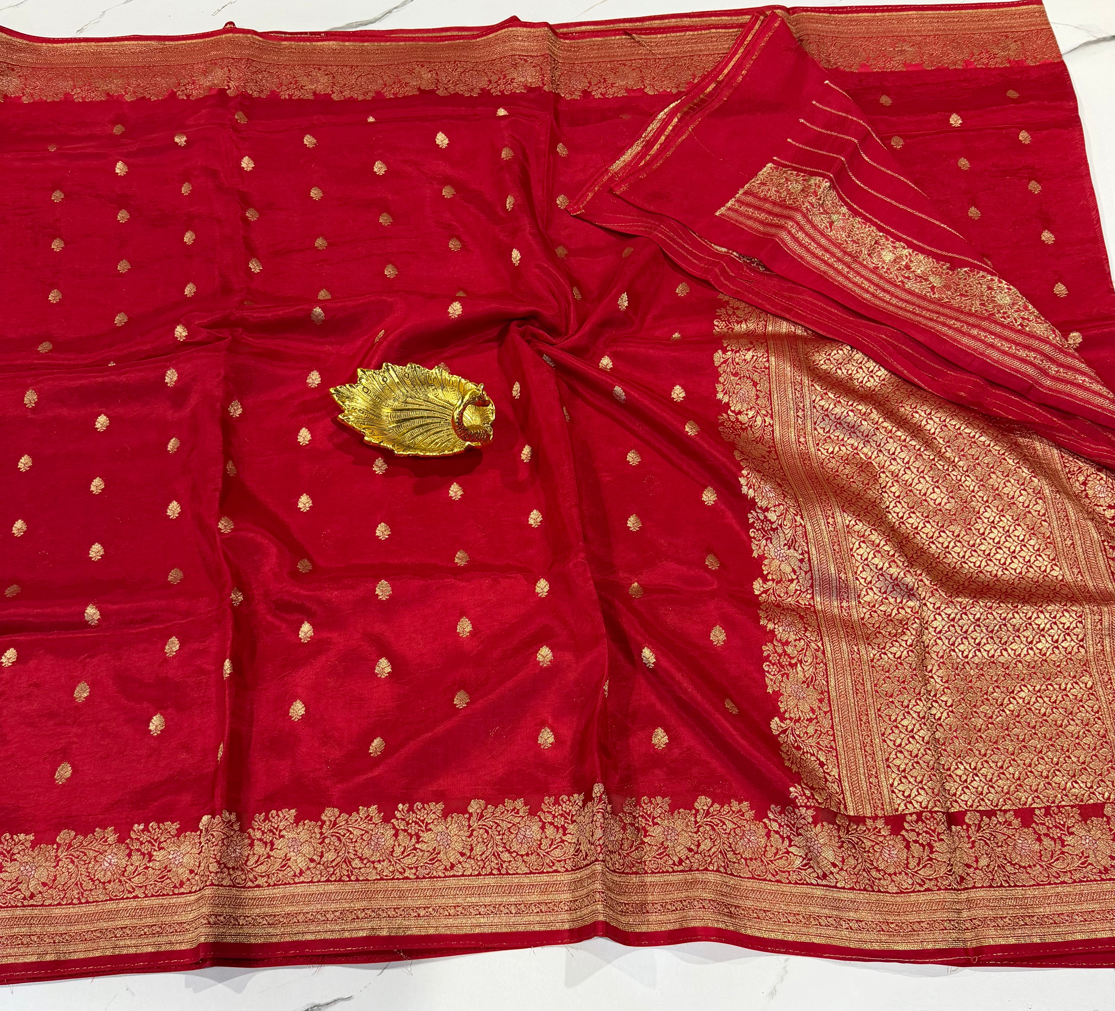 Gm-3950 banaras green mango red color saree