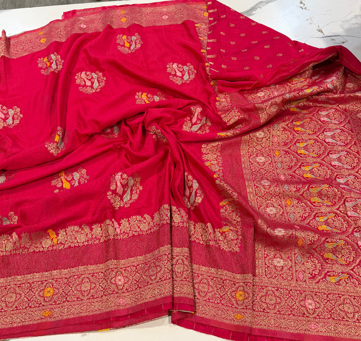 BS-1650 Ranipink colour benny crepe saree
