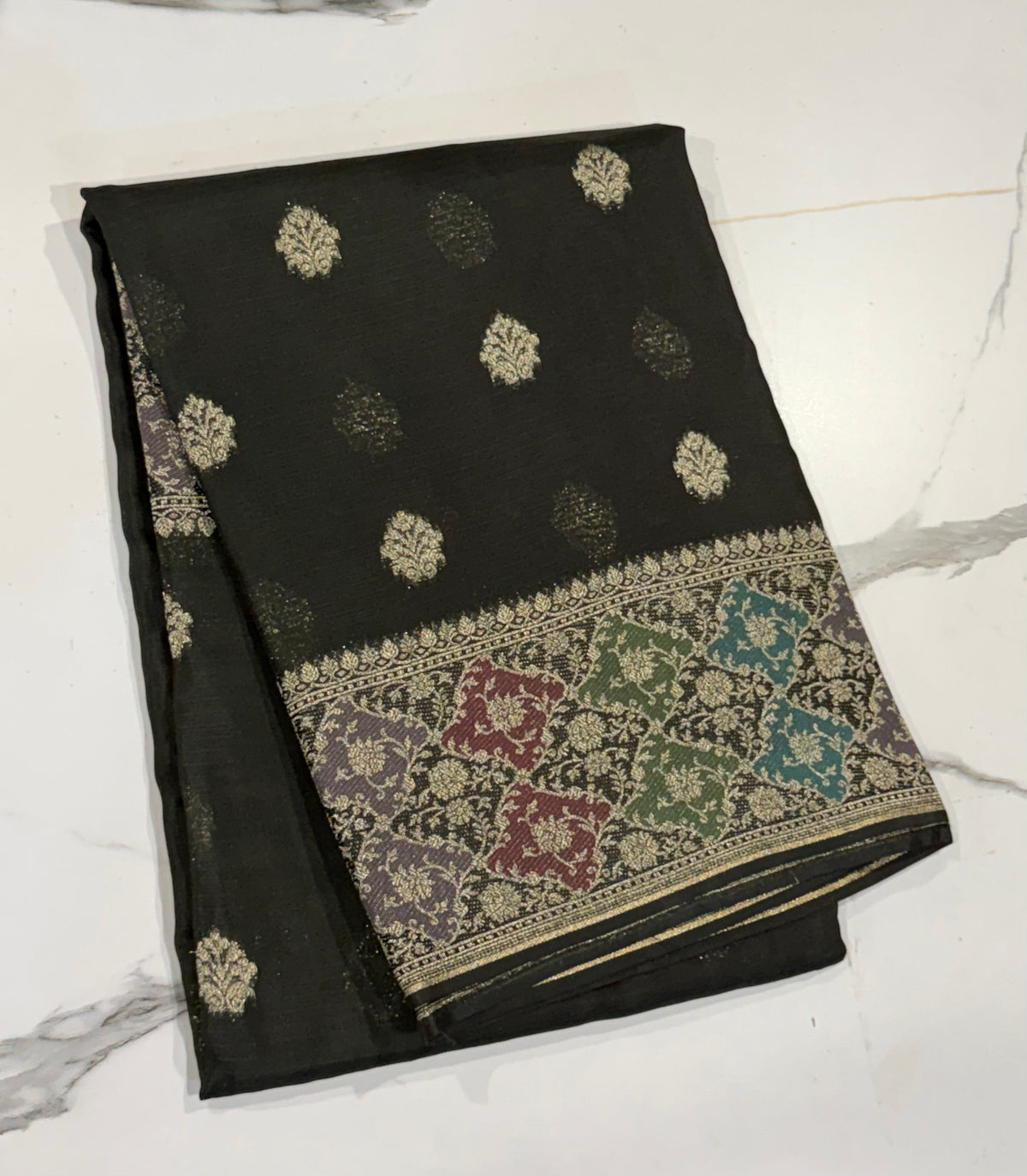 RM-4800 Black saree jamdani  Manipuri Rangkart Kota silk