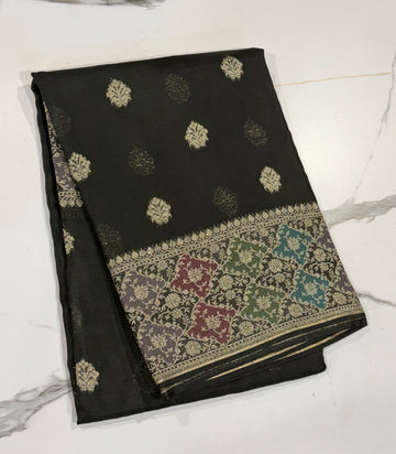 RM-4800 Black saree jamdani  Manipuri Rangkart Kota silk