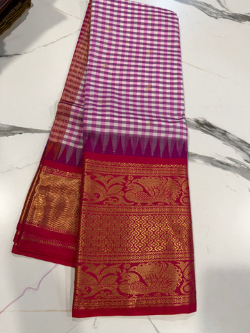 SGC-2500 Madras checks gadwal purple  n pink border saree