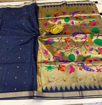 MJ-1250 dark blue Jamdani Narayanpet  saree
