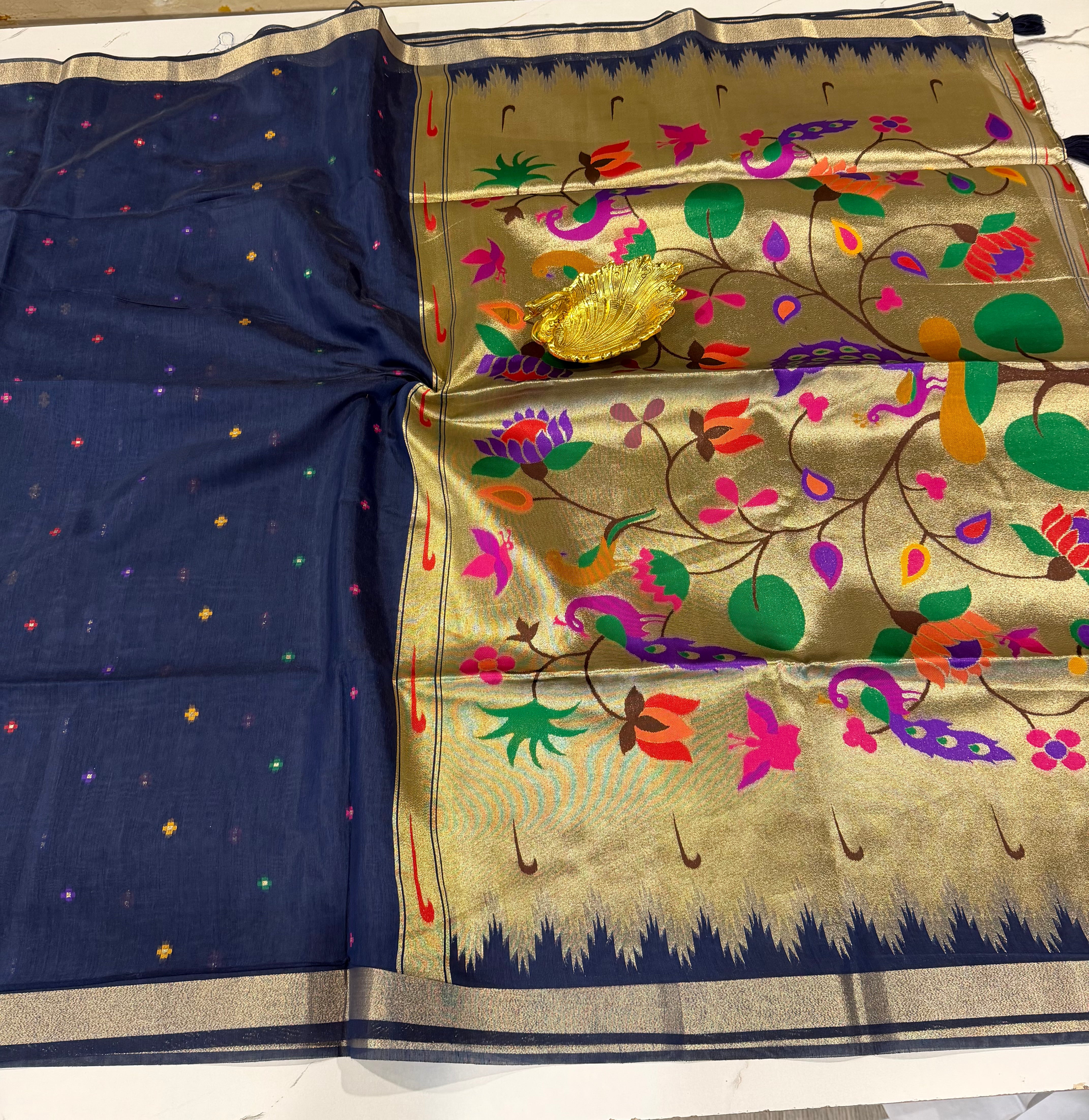 MJ-1250 dark blue Jamdani Narayanpet  saree
