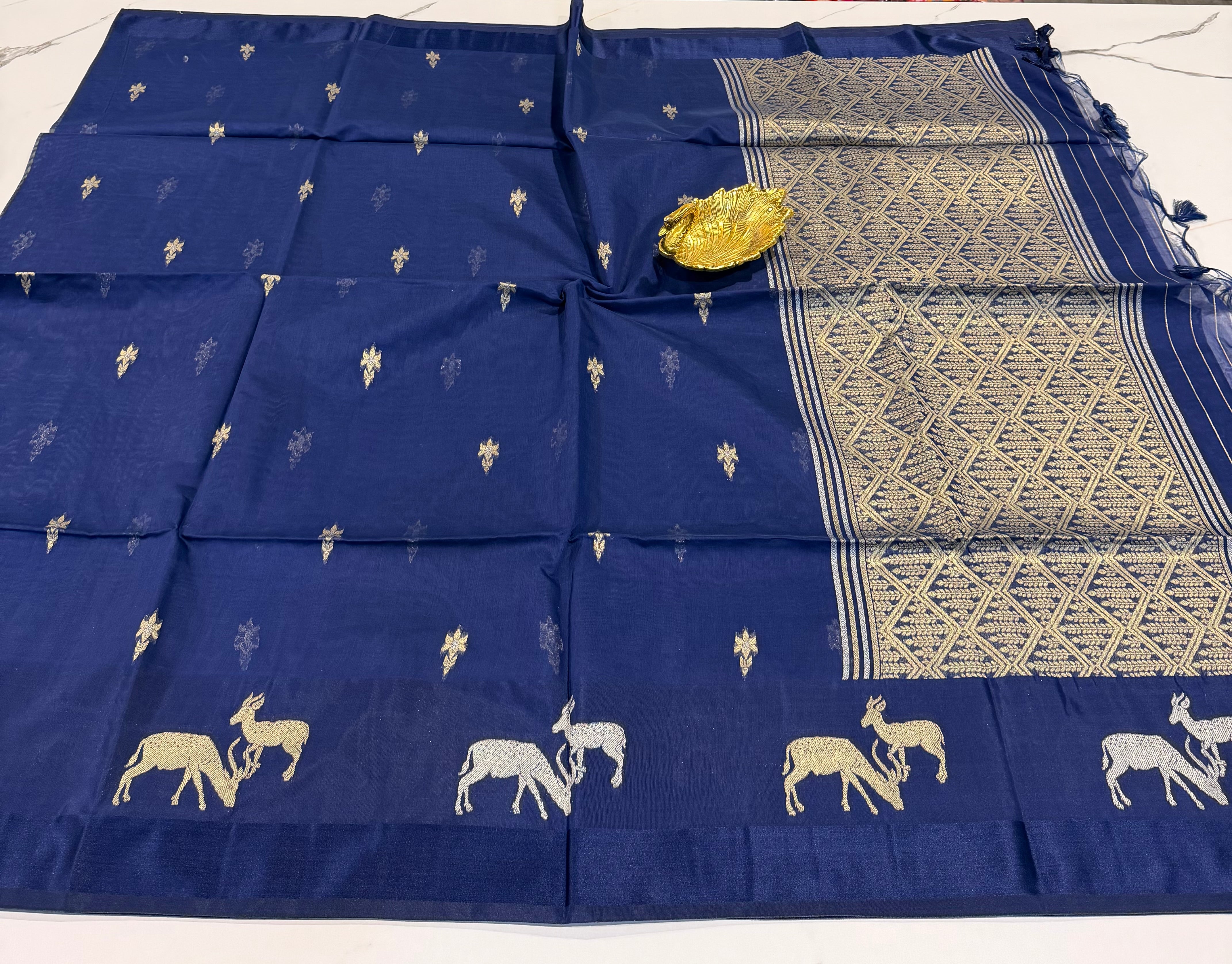 CR-21 Navi blue Kora jamdani semi sarees