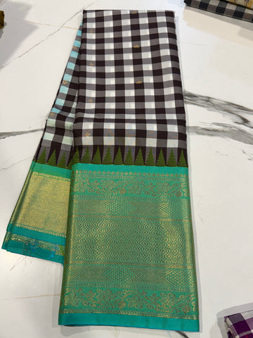 SGC-2500 Madras checks gadwal and black n turquoise border saree