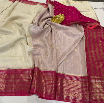 VKC2149BB- white n Ranipink Kanchi Brdr saree