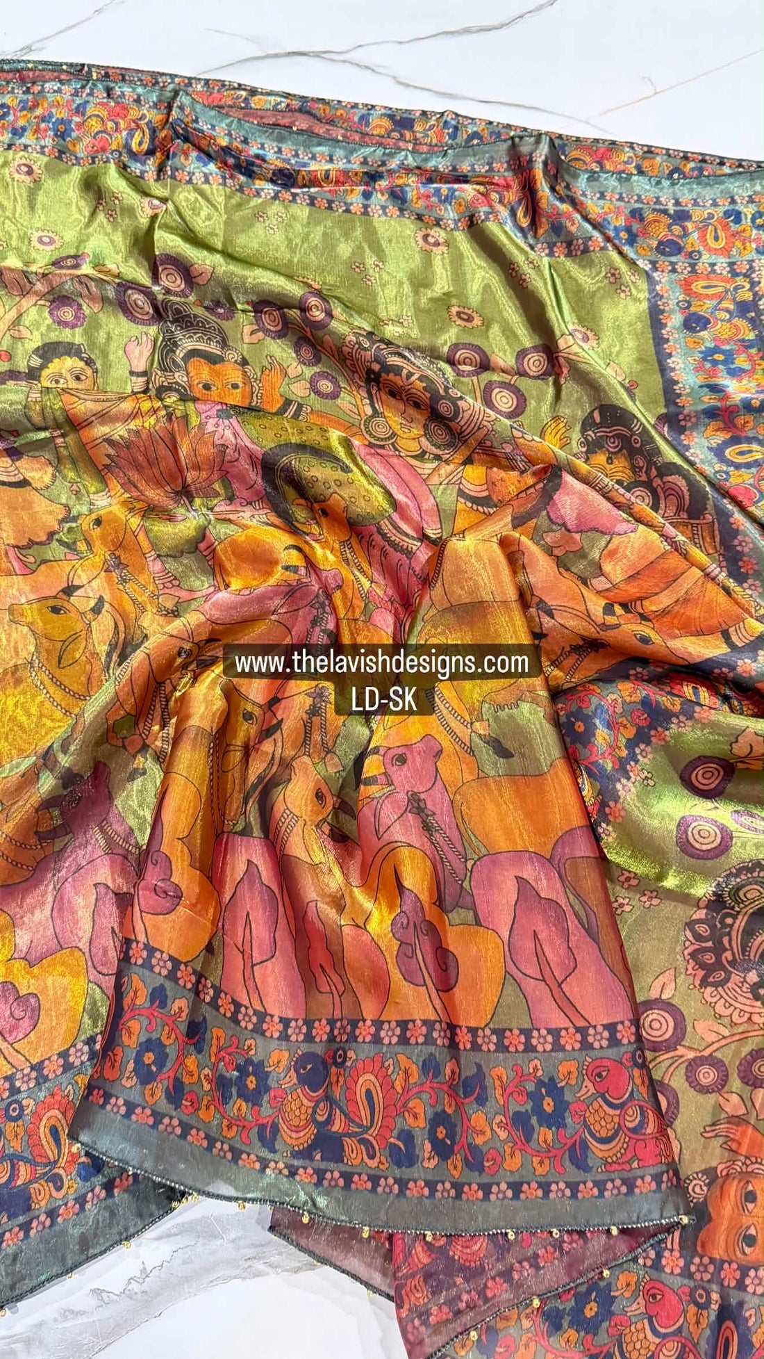 Fusion Kalamkari LD-SK pista green n grey