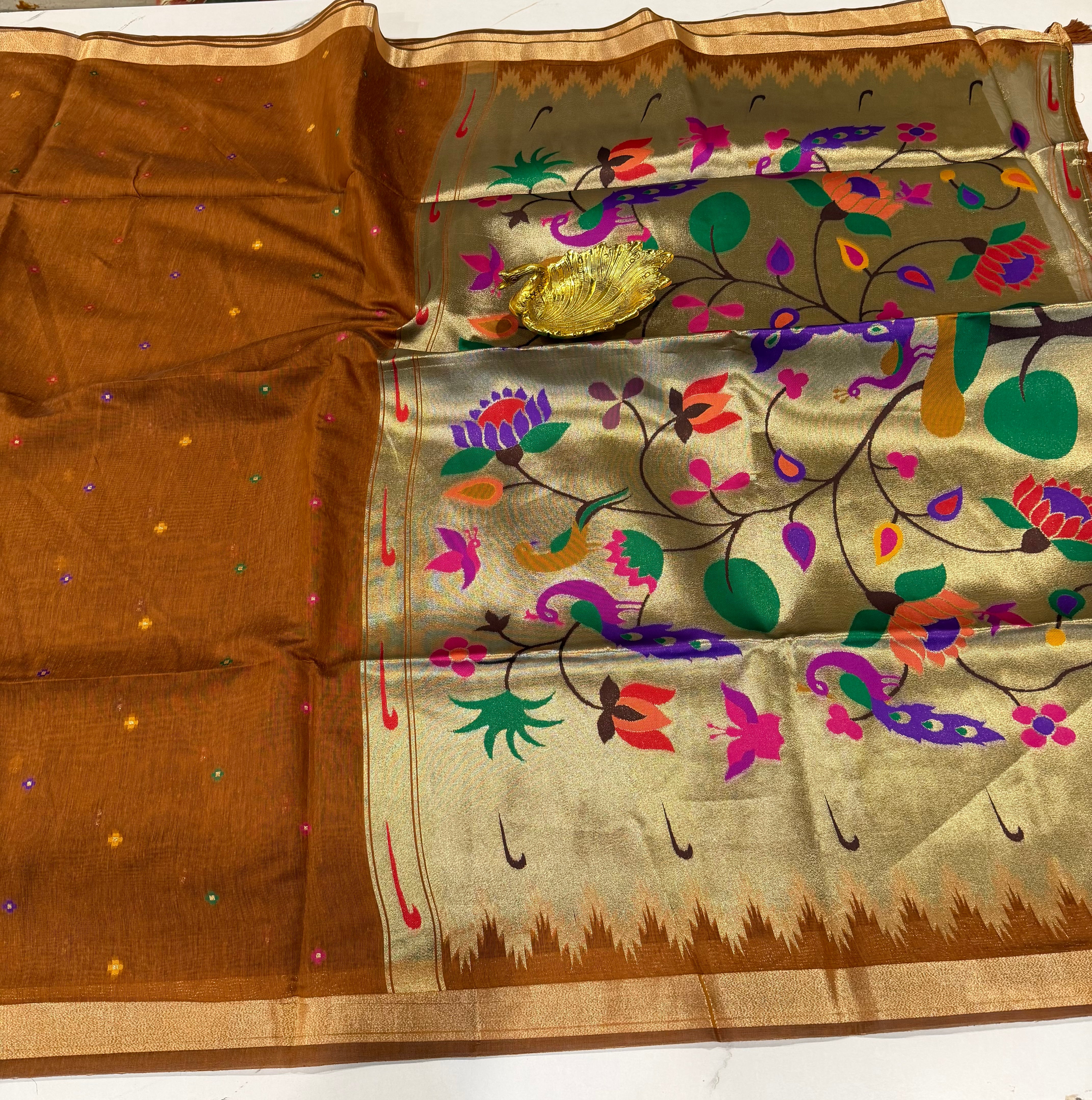 MJ-1250 dark mustard yellow Jamdani Narayanpet  saree