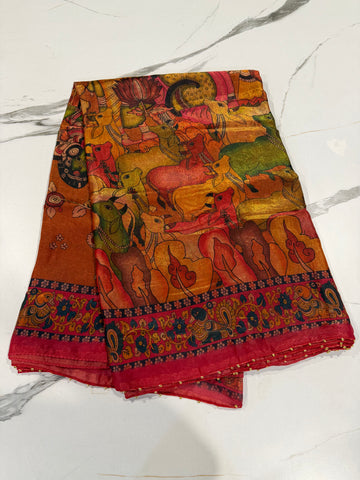 Fusion Kalamkari LD-SK dark mustard yellow n pink