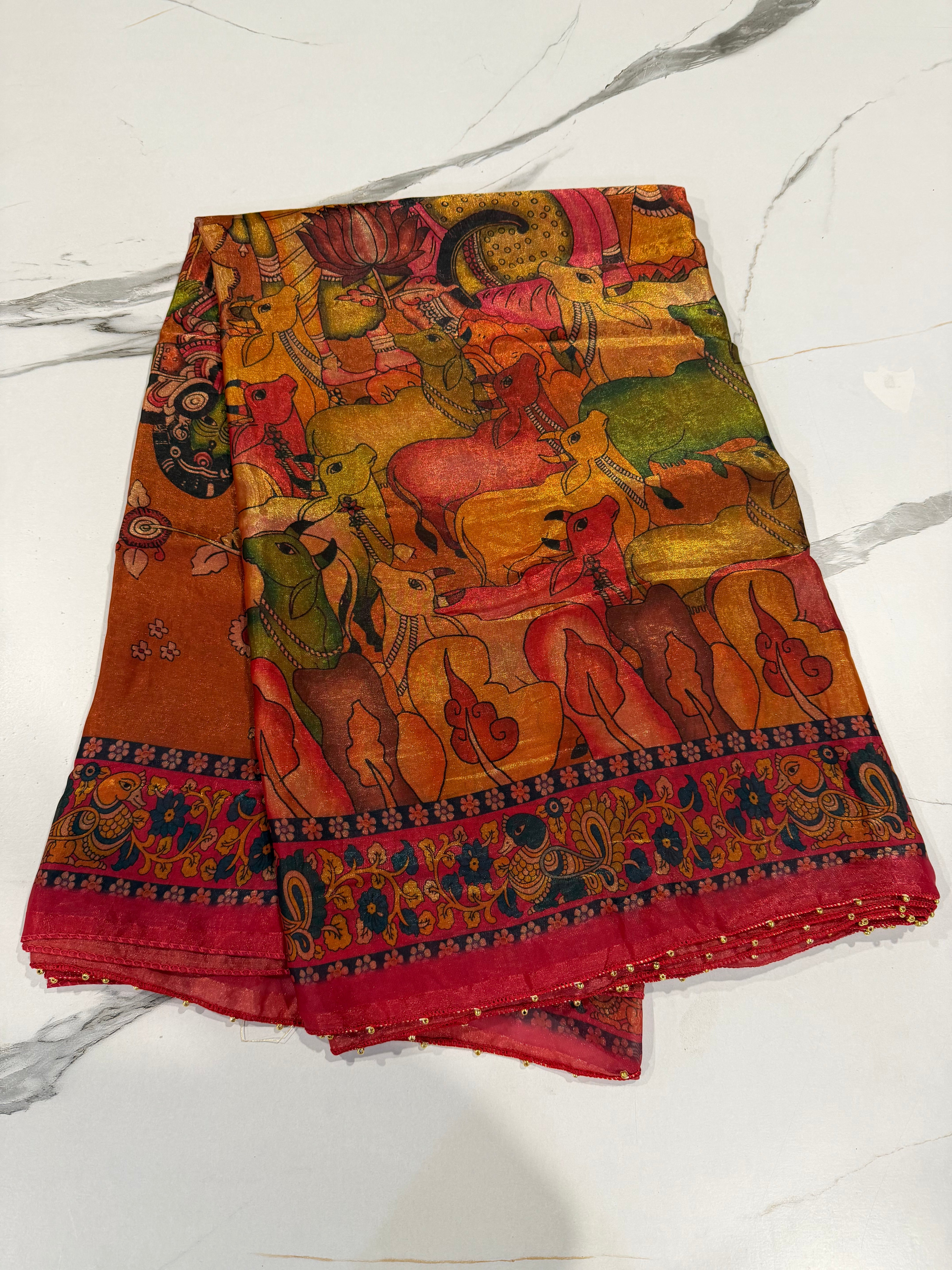 Fusion Kalamkari LD-SK dark mustard yellow n pink