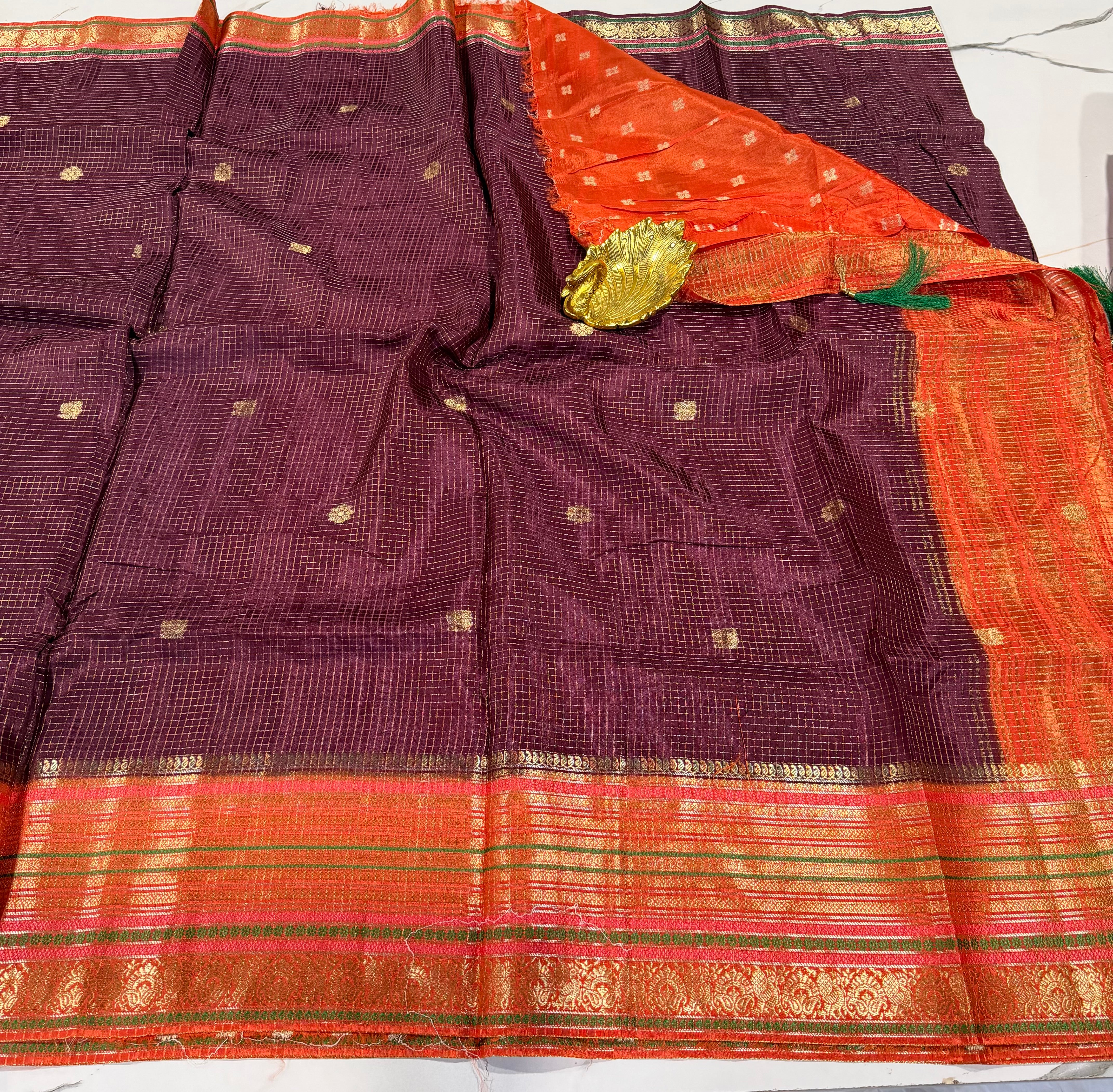 VN-2450 wine n Rust vintage Narayanpet saree