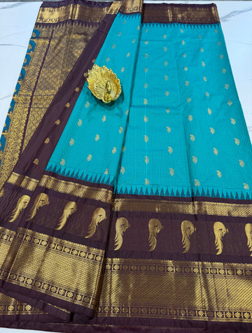 MS-2501  Krishna  blue n brown Muniya gadwal saree