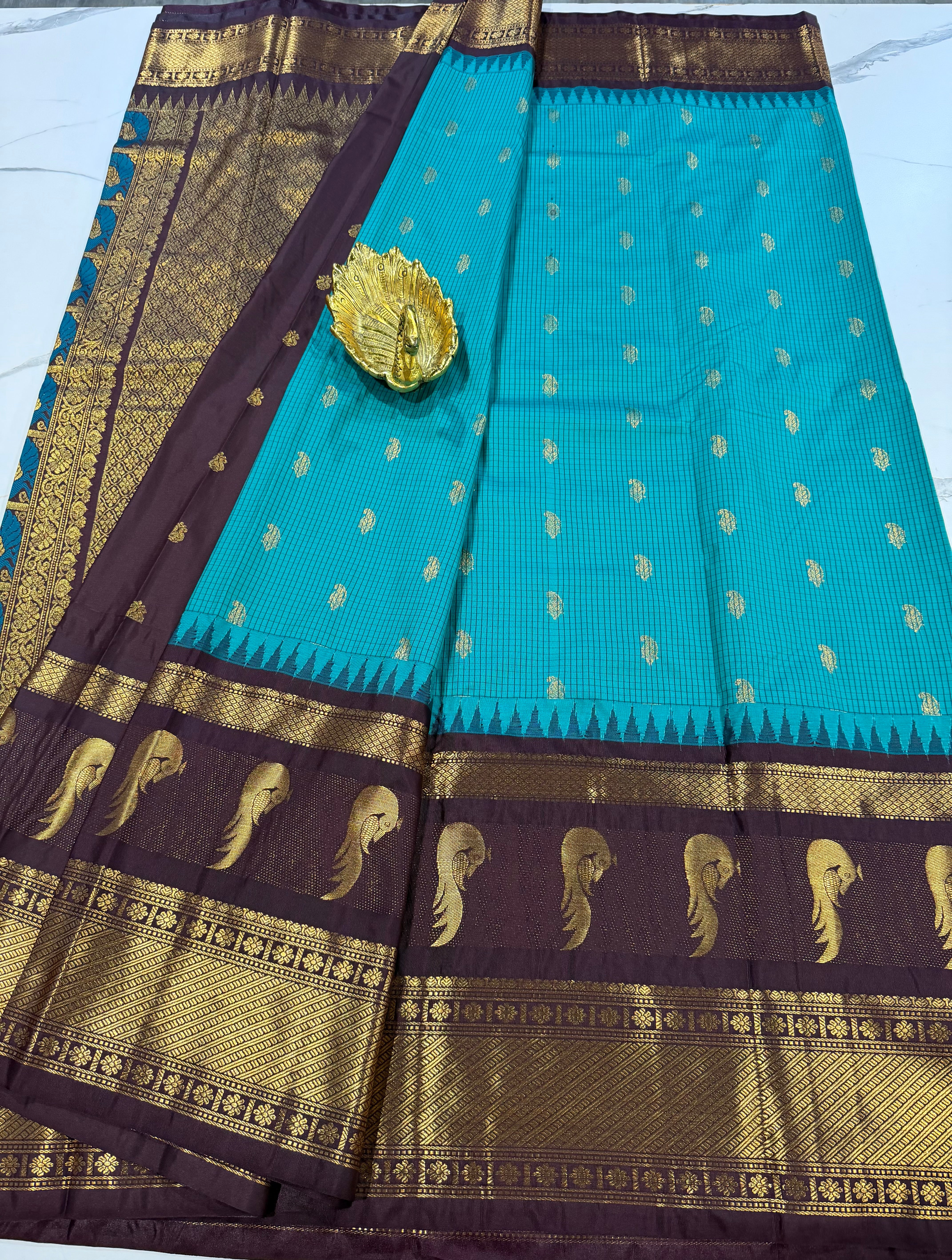 MS-2501  Krishna  blue n brown Muniya gadwal saree