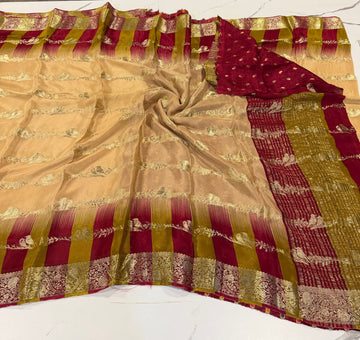 MW-R Cream saree Marron n mahendi green borders