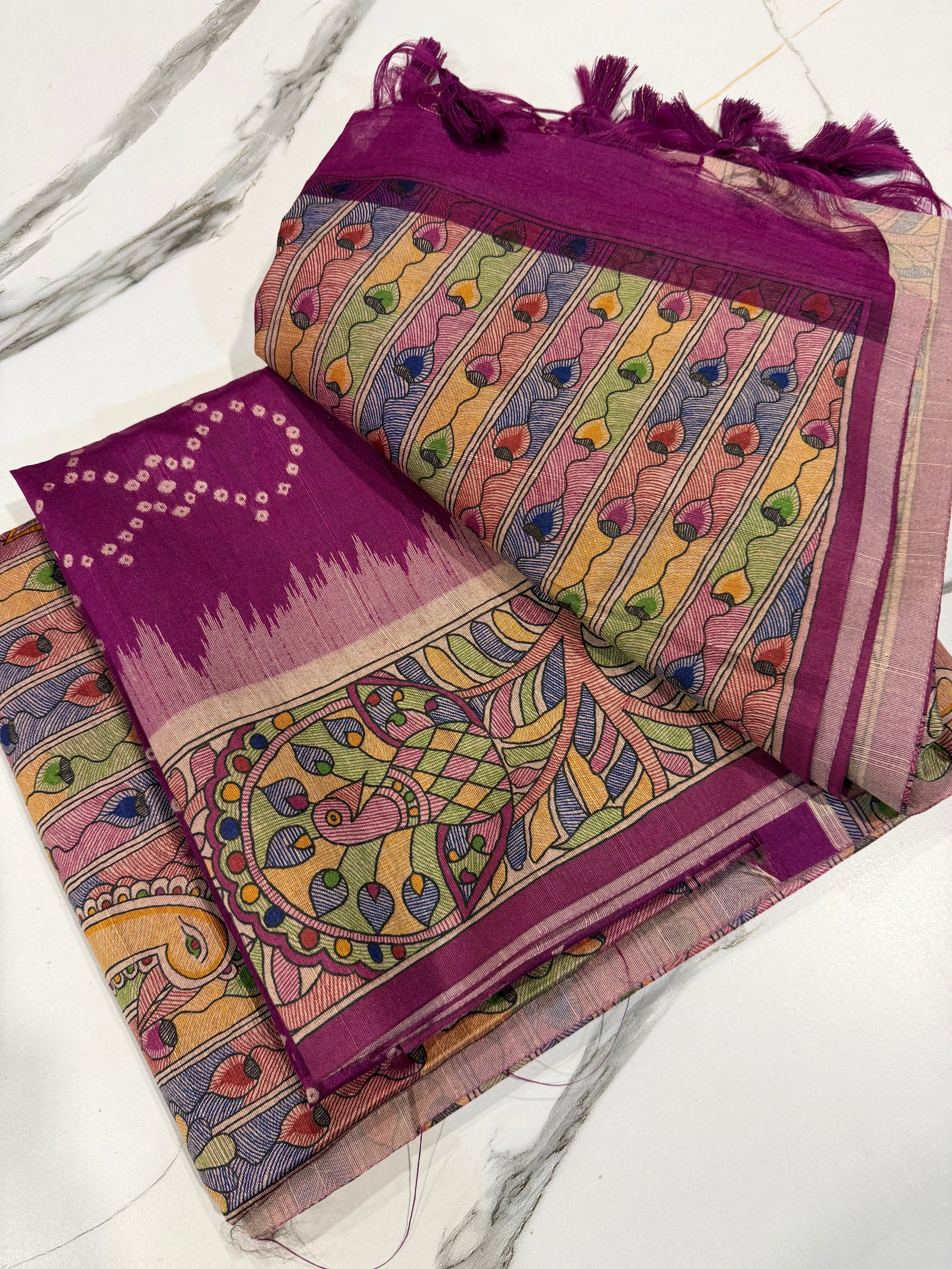 TM-9 purple saree Tussar Bhandij