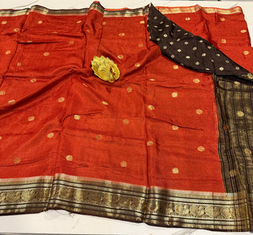 KJC3- Orange n Brown -Kanchi Jute Crepe Saree