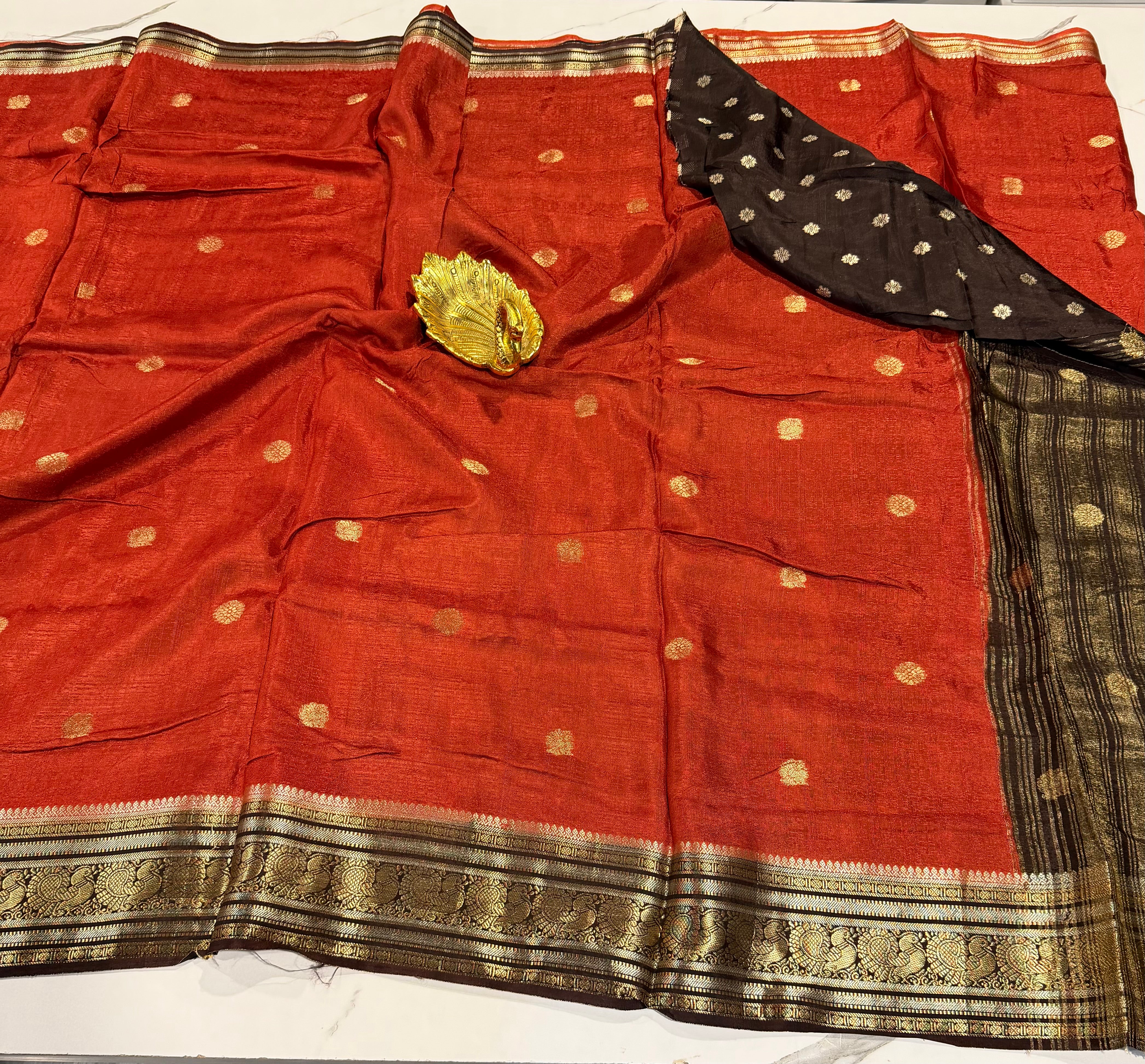 KJC3- Orange n Brown -Kanchi Jute Crepe Saree