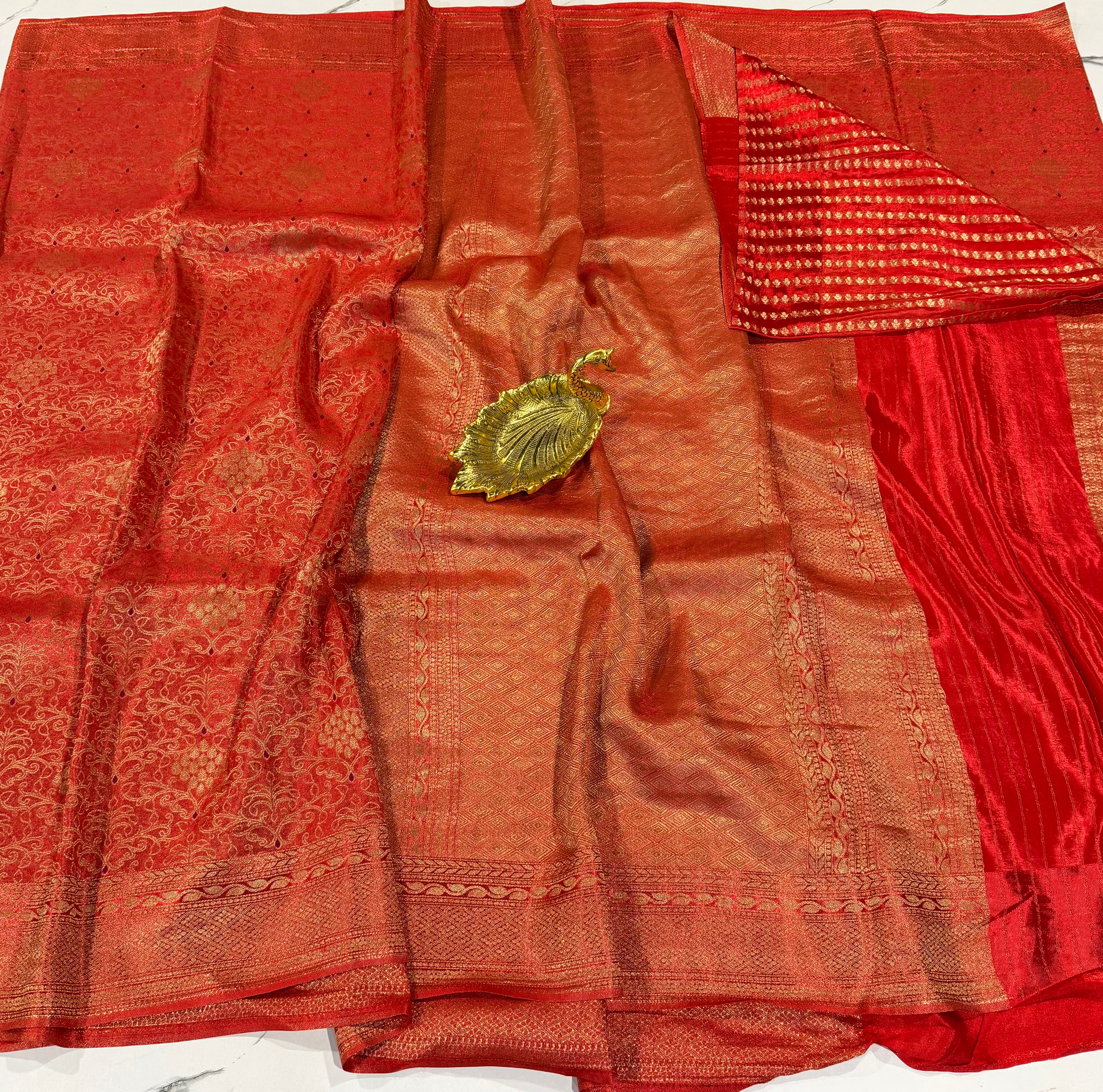 BC-41 Banaras crep brocade red colour saree