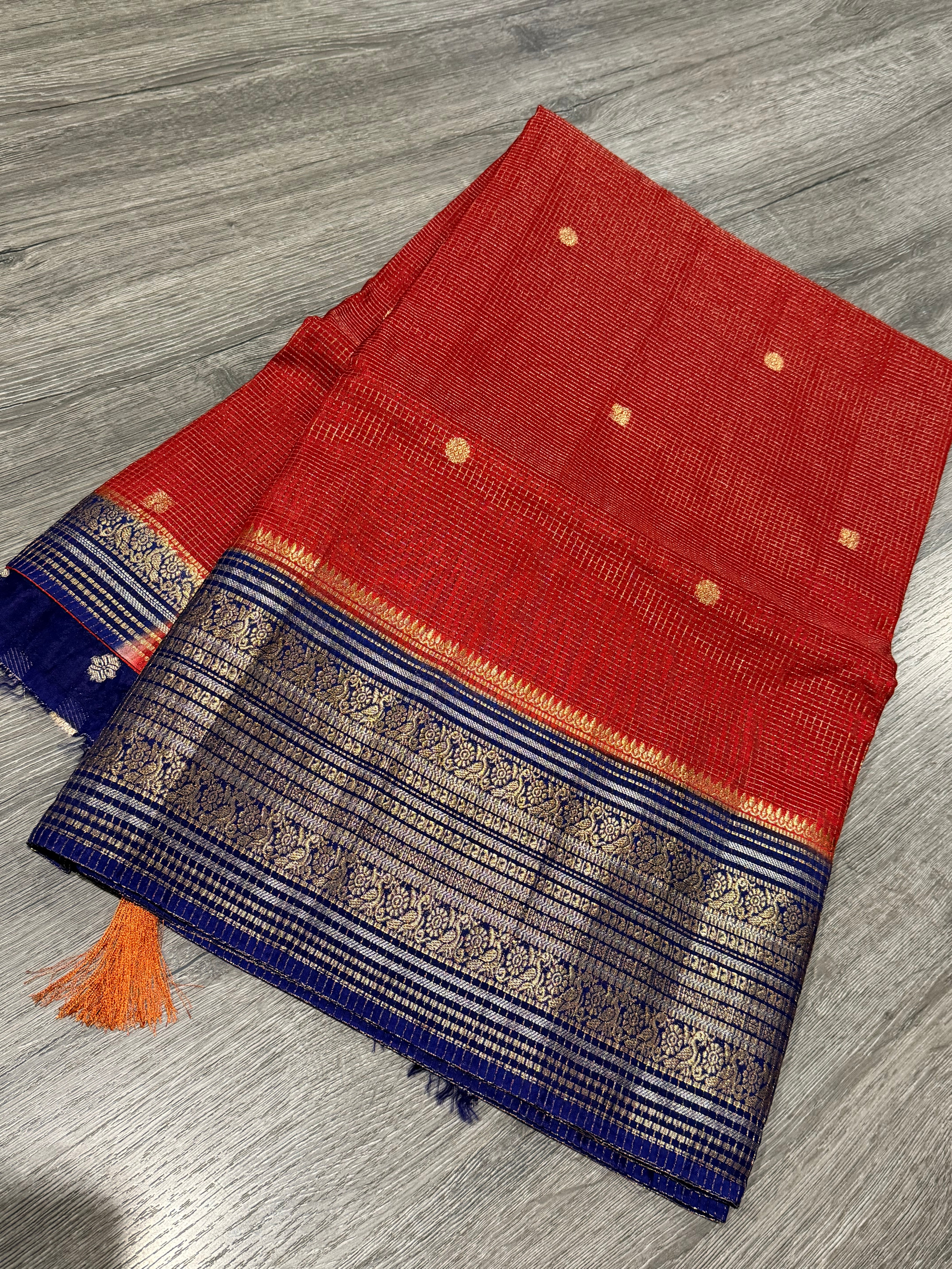 VKC2149BB- Red n naviblue Kanchi Brdr saree