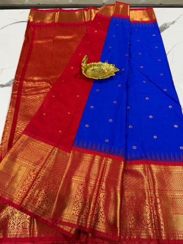 VG2 semi Gadwal blue and red border saree