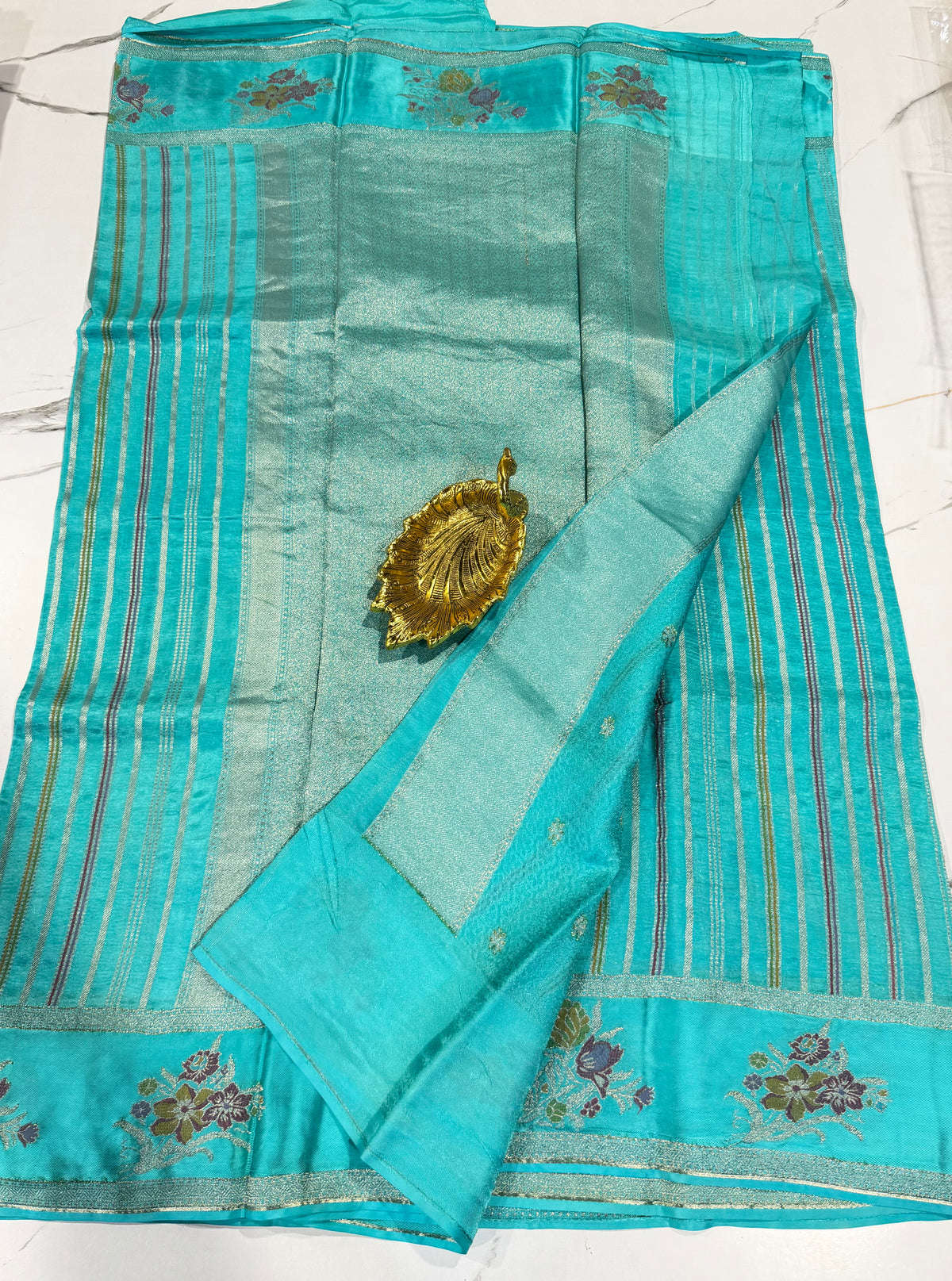 K-4850 skyblue kora banaras Mashru borders saree
