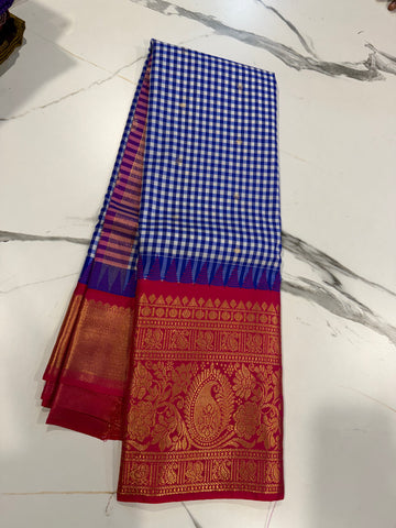 SGC-2500 Madras checks gadwal Blue  n pink border saree