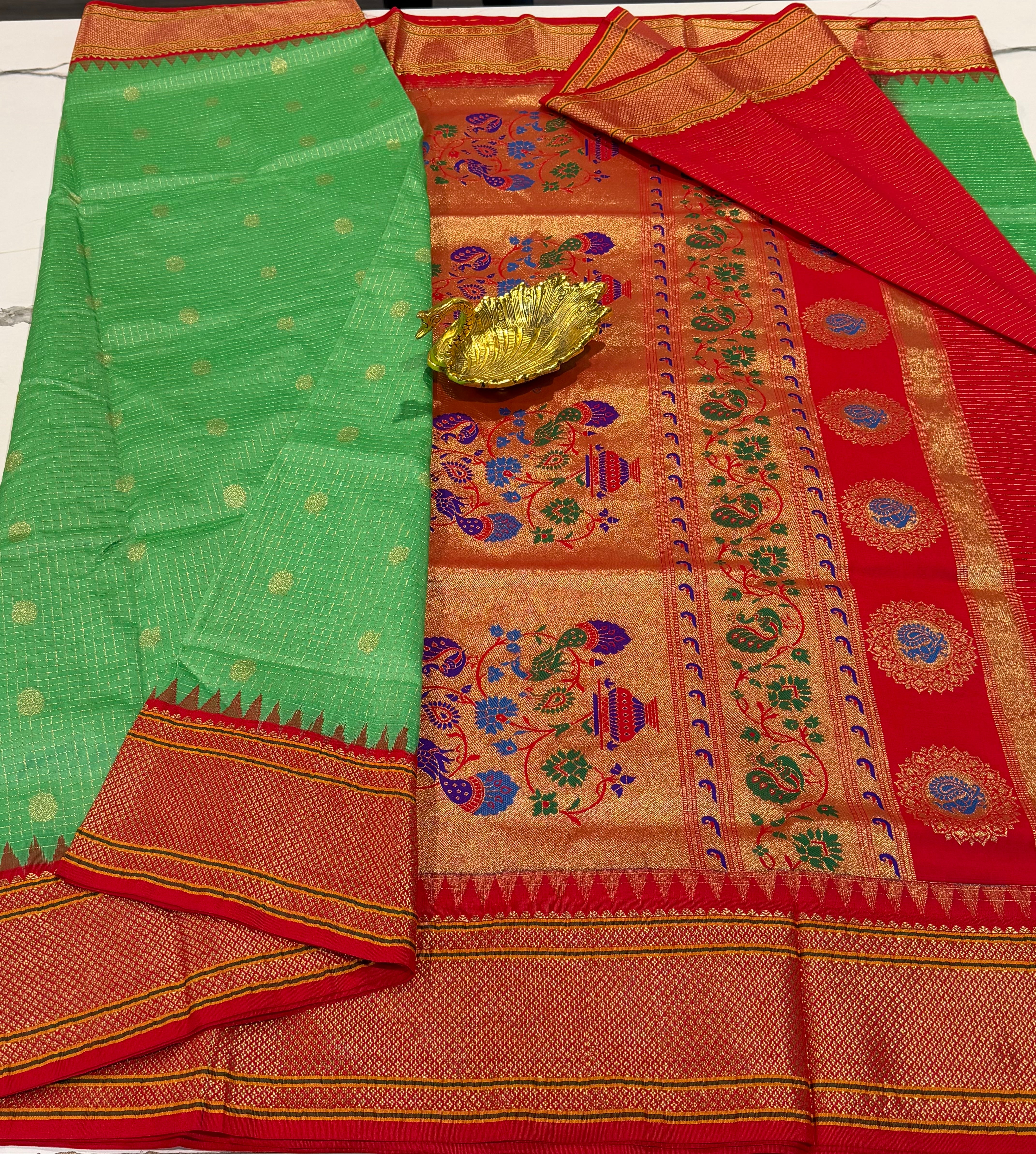 LD-SN35 
pastel green colour and red border saree