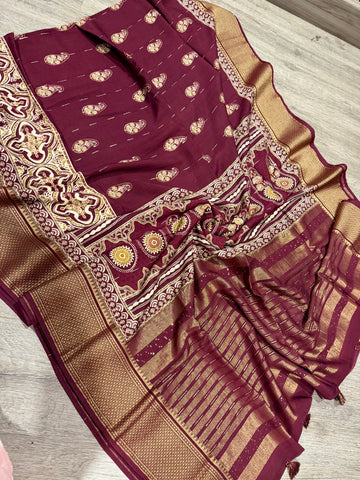 Mc2499 Maroon Saree Ajrak Mull cotton
