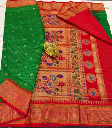 LD-SN35 dark green and red border saree