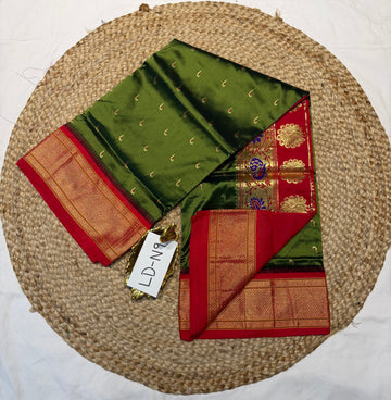 LD-N9 narayanapeta semi pattu mehendi green and red saree