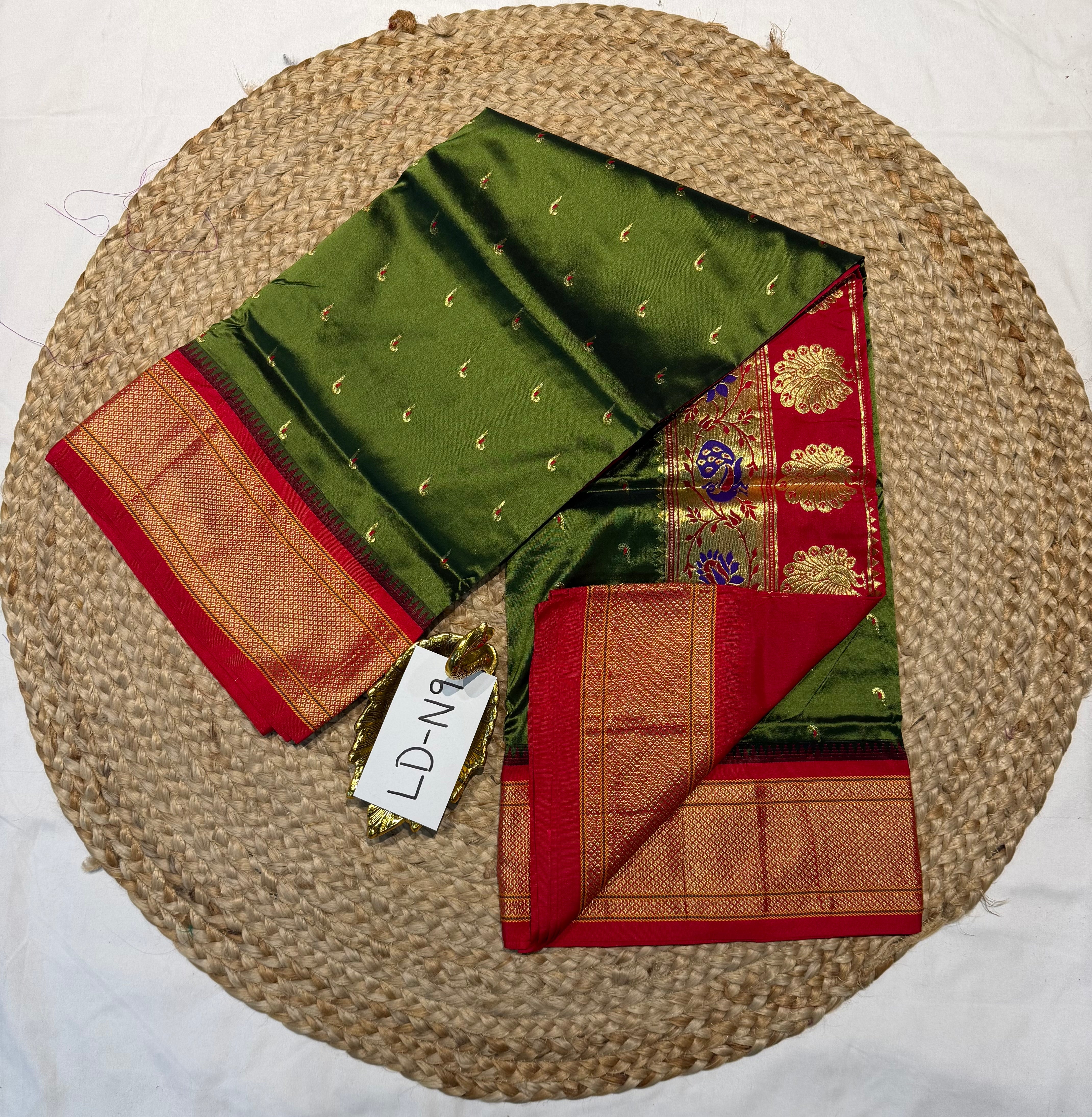 LD-N9 narayanapeta semi pattu mehendi green and red saree
