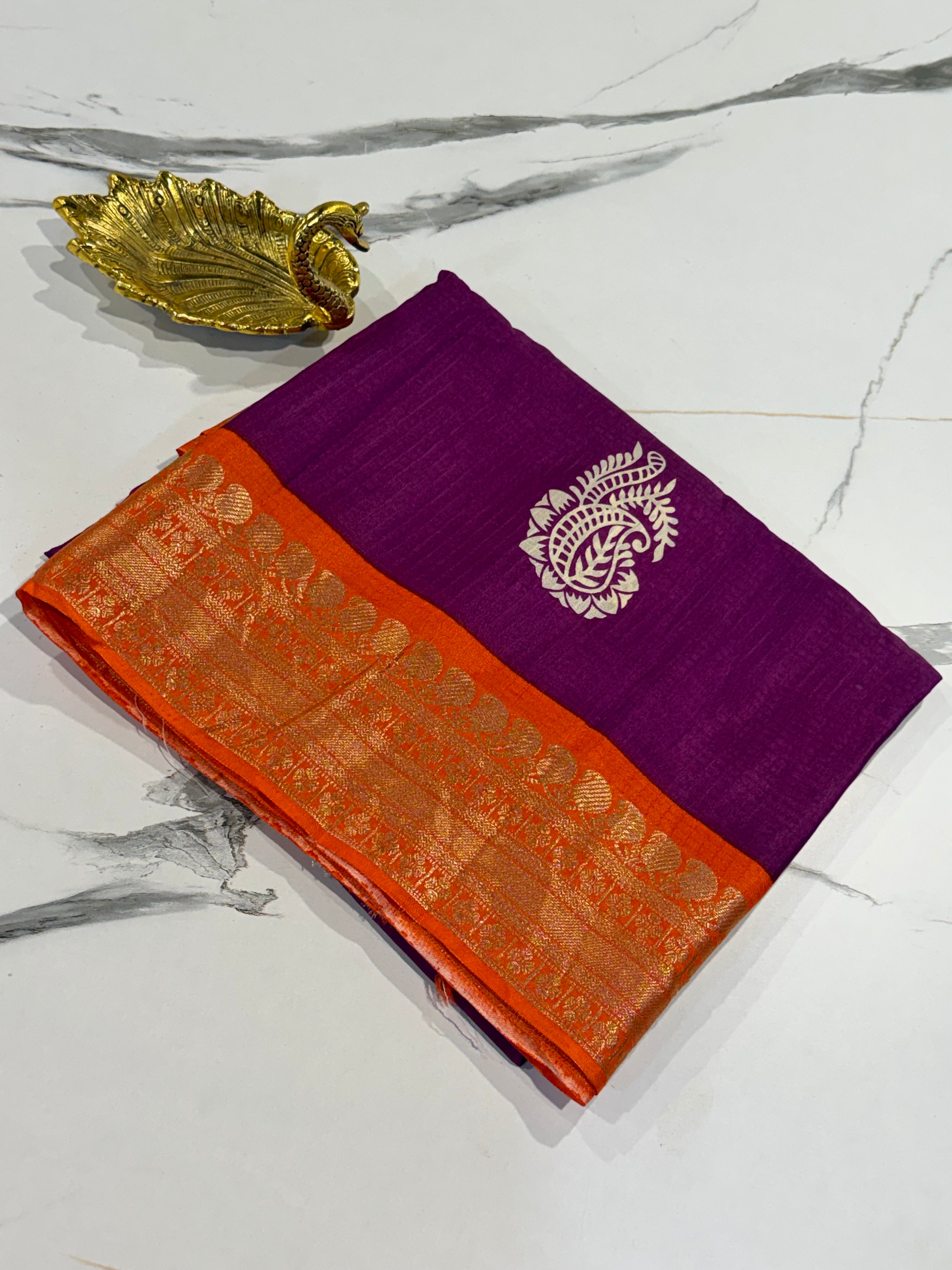 LD-M2650 purple  n orange mysore crepe saree (Copy)