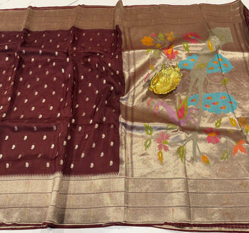KP-5250 Brown Paithani Kora saree
