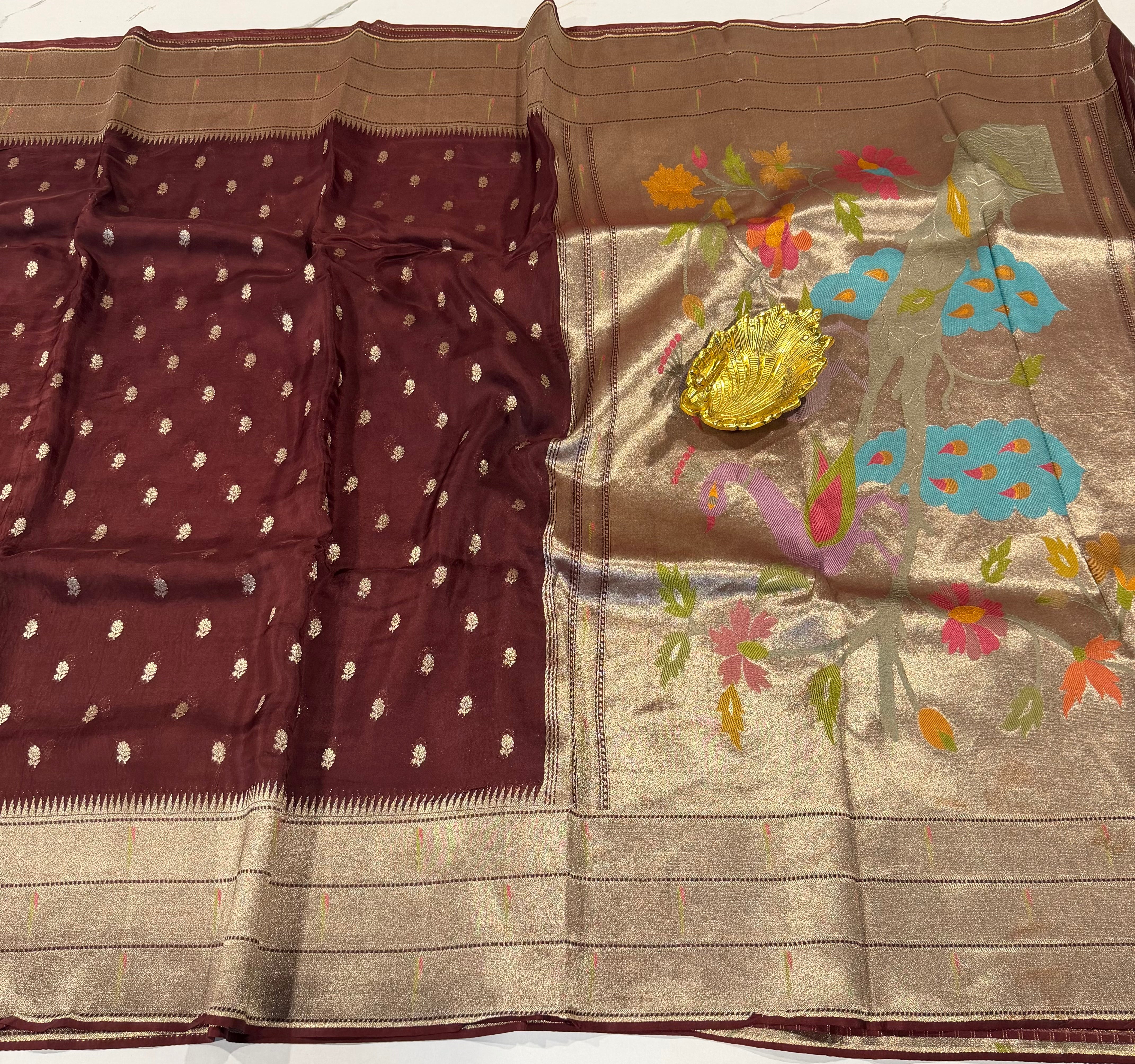 KP-5250 Brown Paithani Kora saree